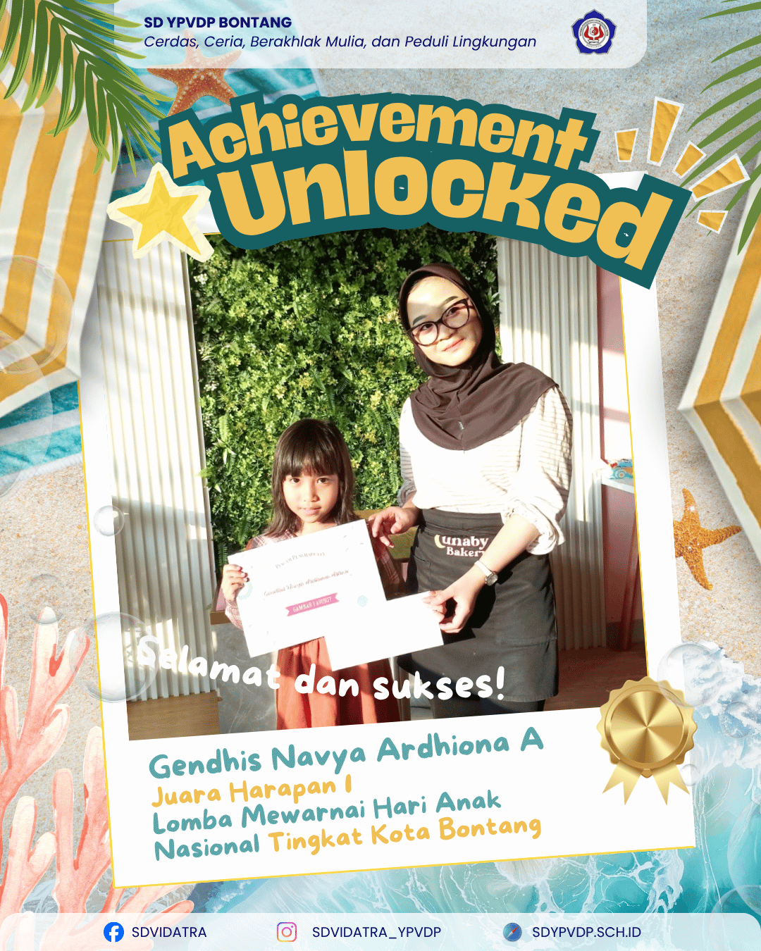 Gendhis Navya Ardhiona Ashari Berhasil Meraih Harapan 1 dalam Lomba Mewarnai Hari Anak Nasional