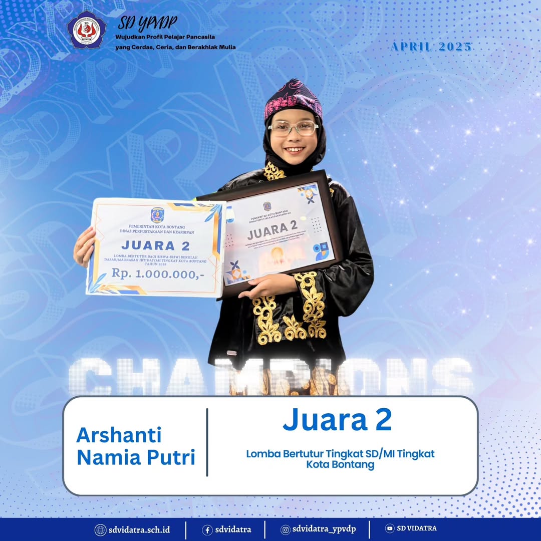 Siswa SD Vidatra Raih Juara 2 Lomba Bertutur Tingkat SD/MI Tingkat Kota Bontang