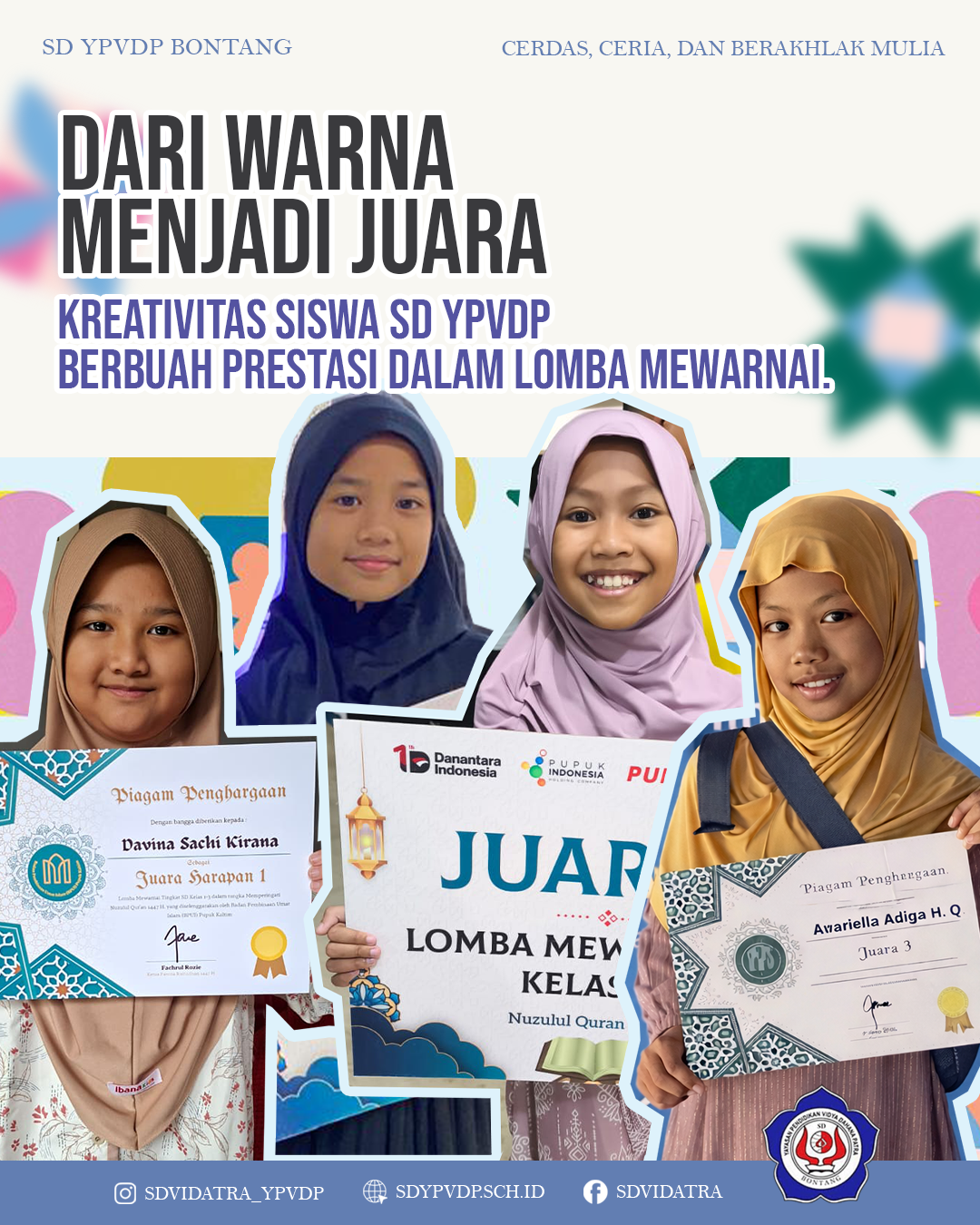 Siswa SD YPVDP raih berbagai juara dalam lomba mewarnai yang diselenggarakan oleh Badan Pembinaan Umat Islam (BPUI) Pupuk Kaltim.
