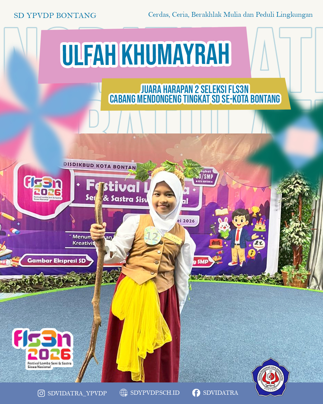 Siswa SD YPVDP Raih Juara Harapan 2 Cabang Mendongeng FLS3N 2026 Tingkat Kota Bontang