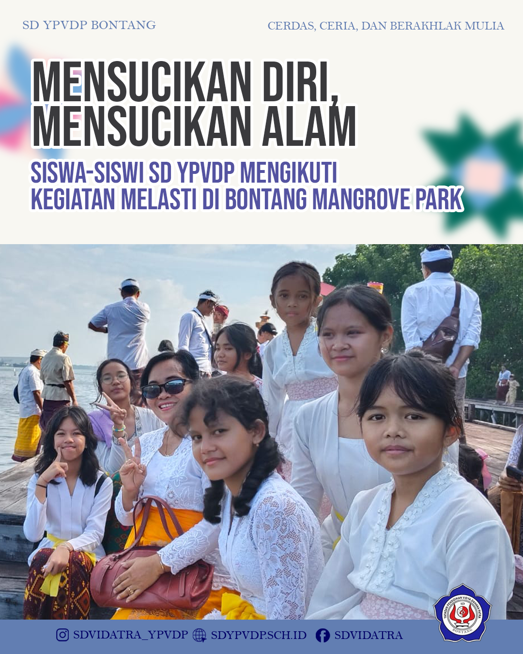 Siswa-siswi SD YPVDP mengikuti kegiatan Melasti di Bontang Mangrove Park.